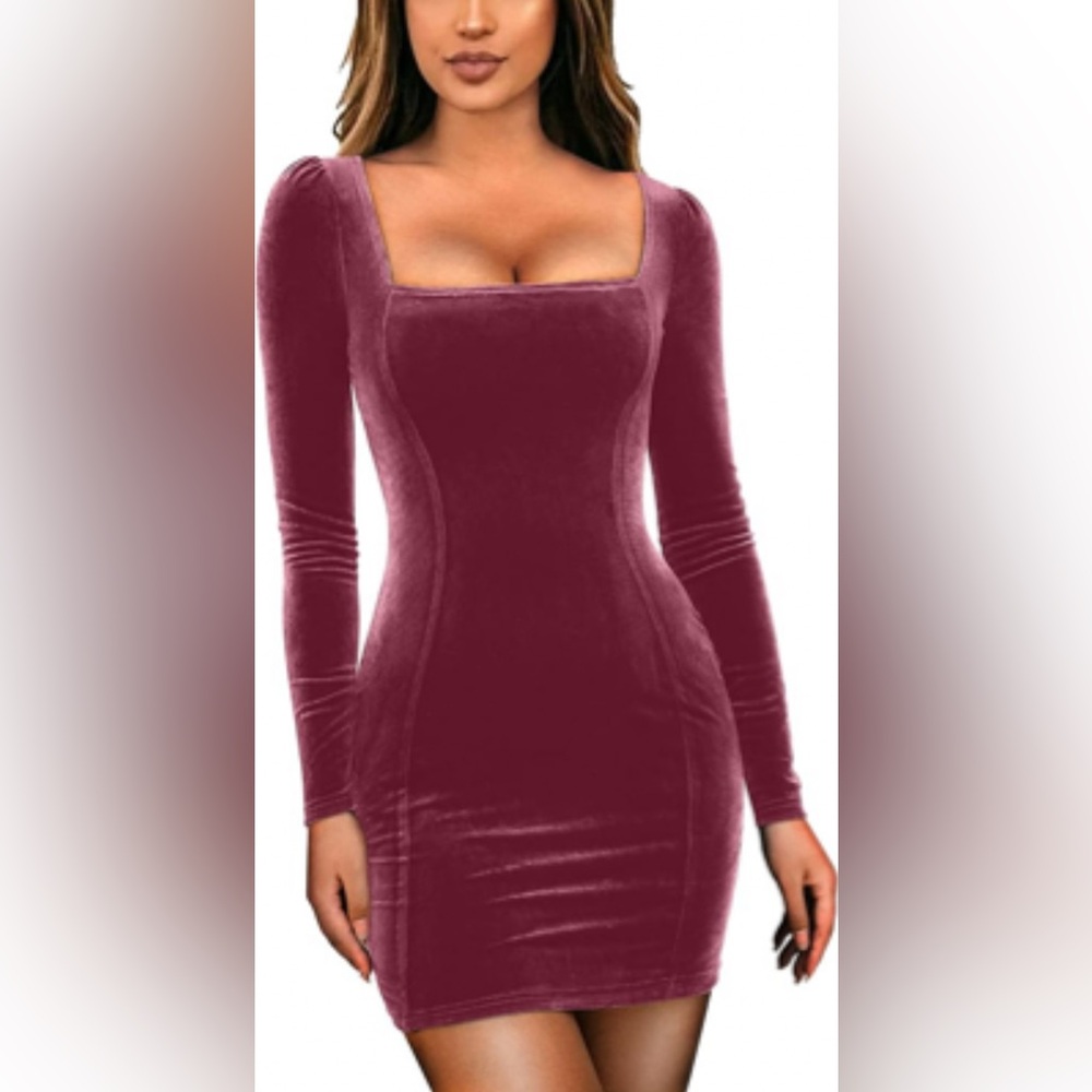 P16 NIB GOBLES Womens Sexy Velvet‎ Long Sleeve Bodycon Mini Dress - Size: Small